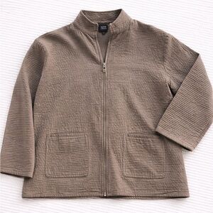 Eileen Fisher Tencel Cotton Zip Jacket Brown M Lightweight Minimal